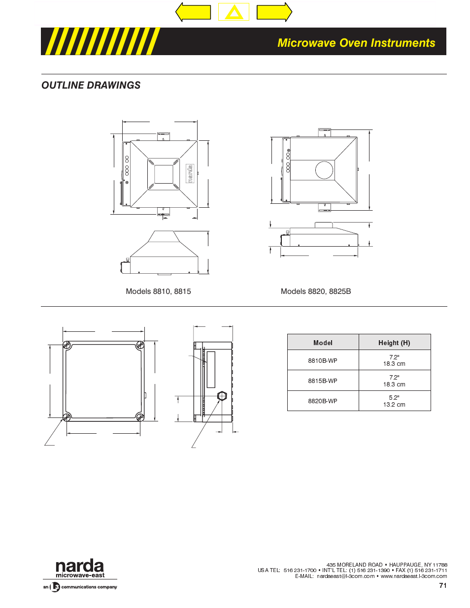 Microwave oven instruments, Outline drawings, T.o.c | Previous next | Atec Narda-8800 Series User Manual | Page 6 / 6