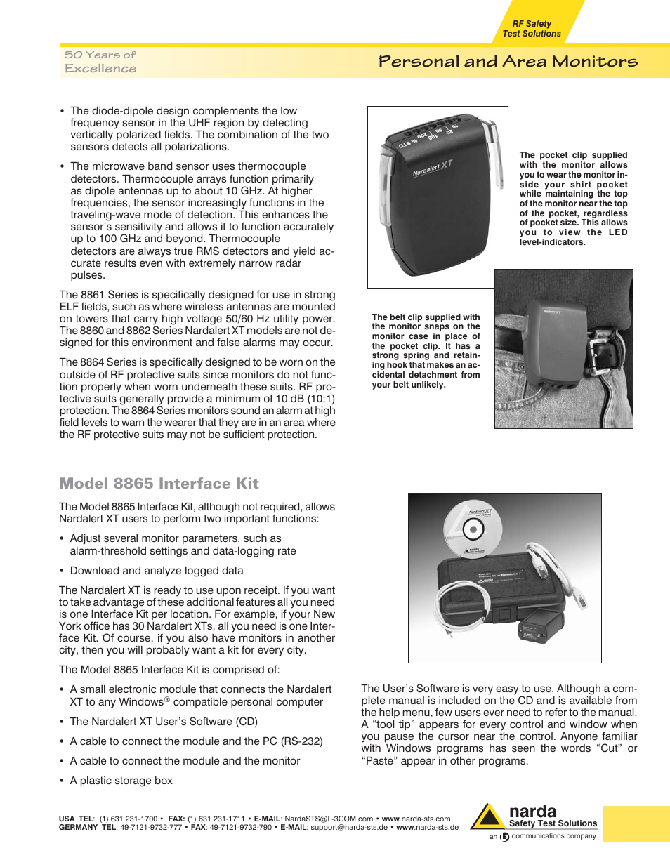Personal and area monitors, Narda, Model 8865 interface kit | Atec Narda-A8860-A8862-A8864 User Manual | Page 2 / 6