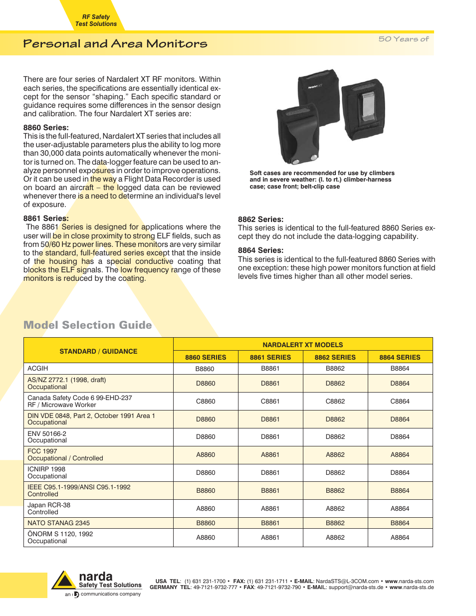 Personal and area monitors, Narda, Model selection guide | Atec Narda-A8860-A8862-A8864 User Manual | Page 5 / 6