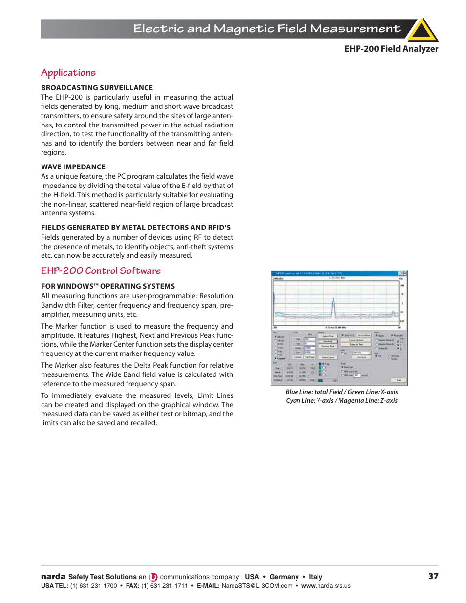 Electric and magnetic field measurement, Applications, Ehp-200 control software | Atec Narda-EHP-200 User Manual | Page 2 / 3