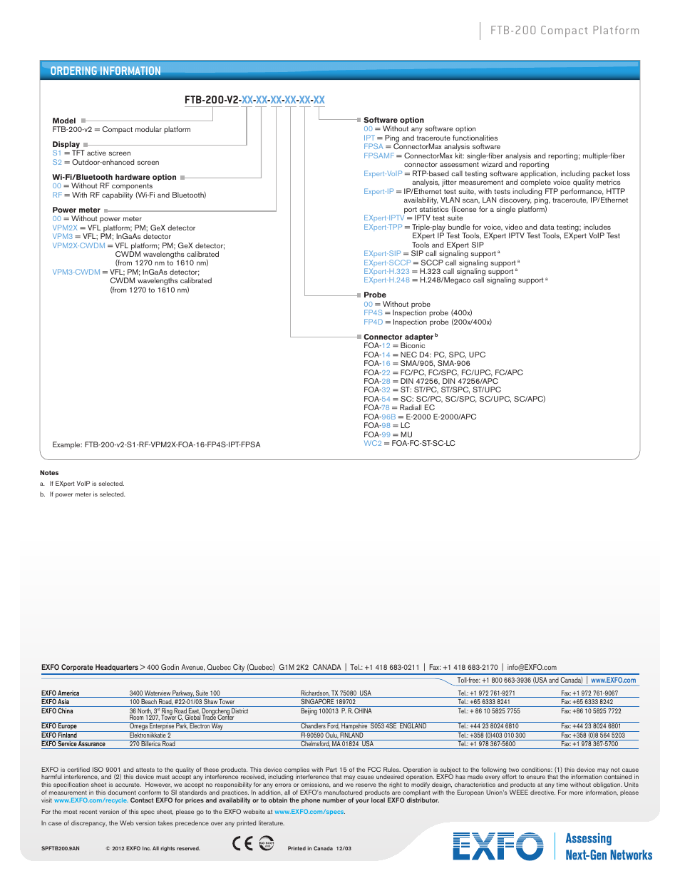 Ftb-200 compact platform ordering information, Ftb-200-v2- xx - xx - xx - xx - xx - xx | Atec EXFO-FTB-200 User Manual | Page 10 / 10
