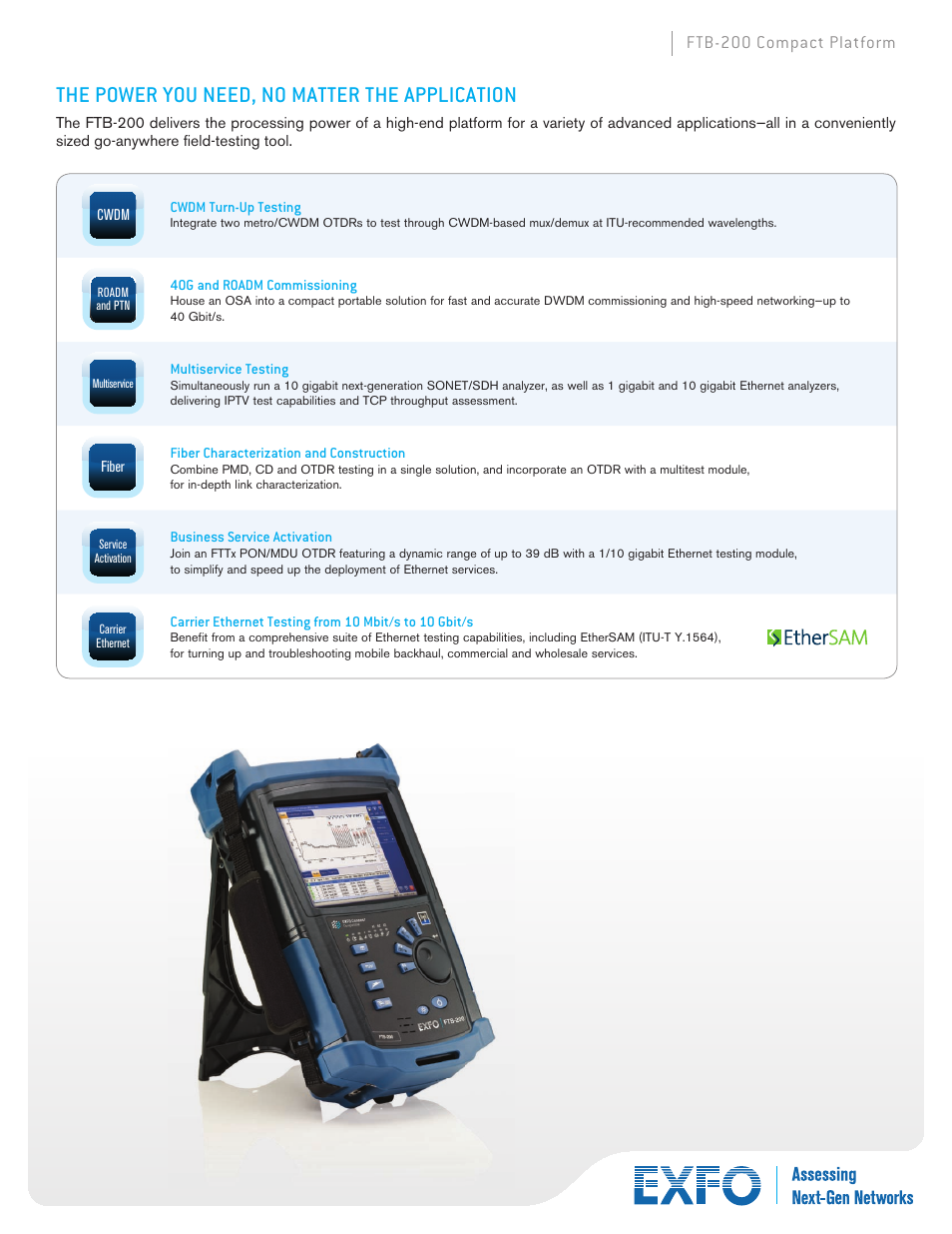 The power you need, no matter the application, Ftb-200 compact platform | Atec EXFO-FTB-200 User Manual | Page 2 / 10