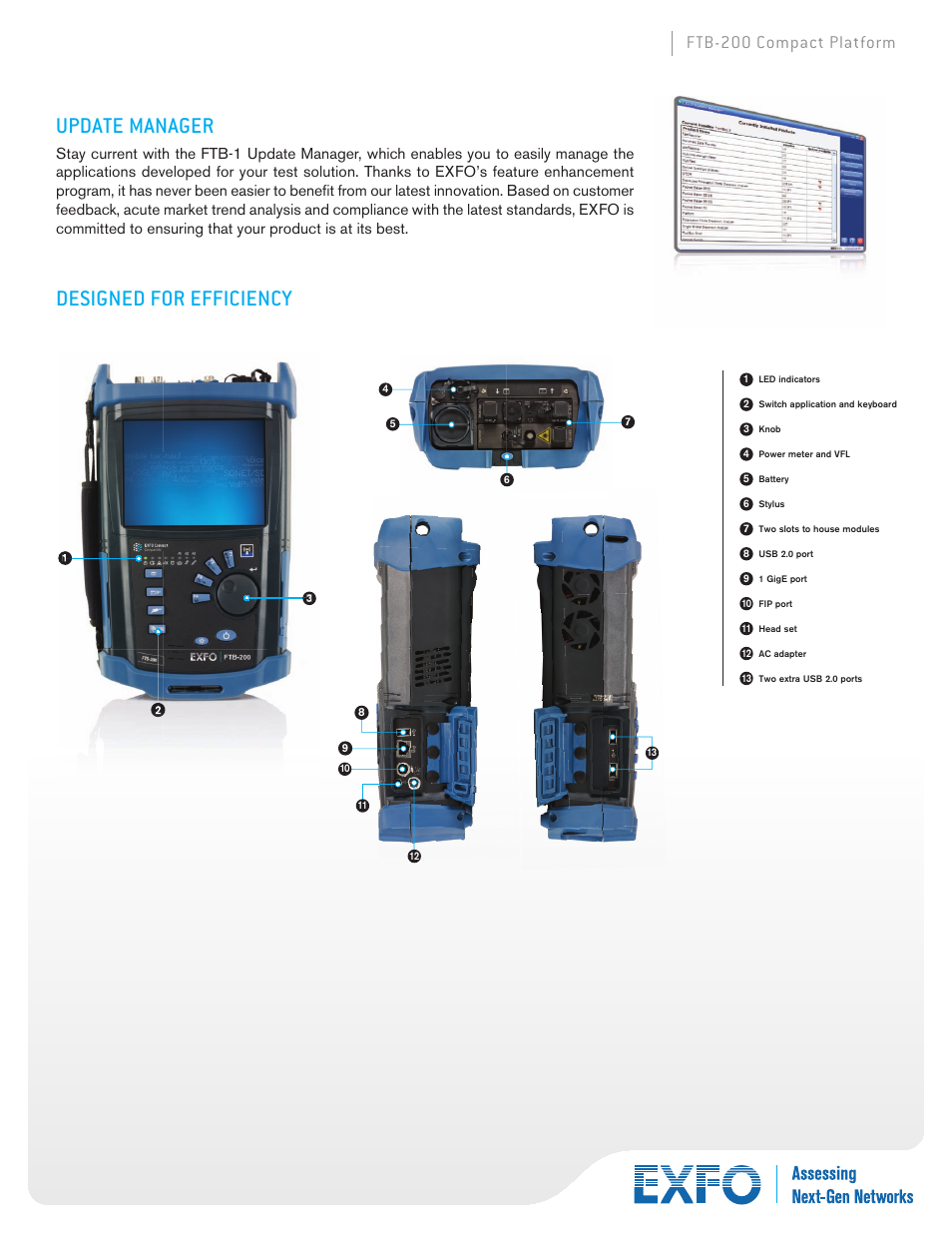 Designed for efficiency, Update manager, Ftb-200 compact platform | Atec EXFO-FTB-200 User Manual | Page 8 / 10