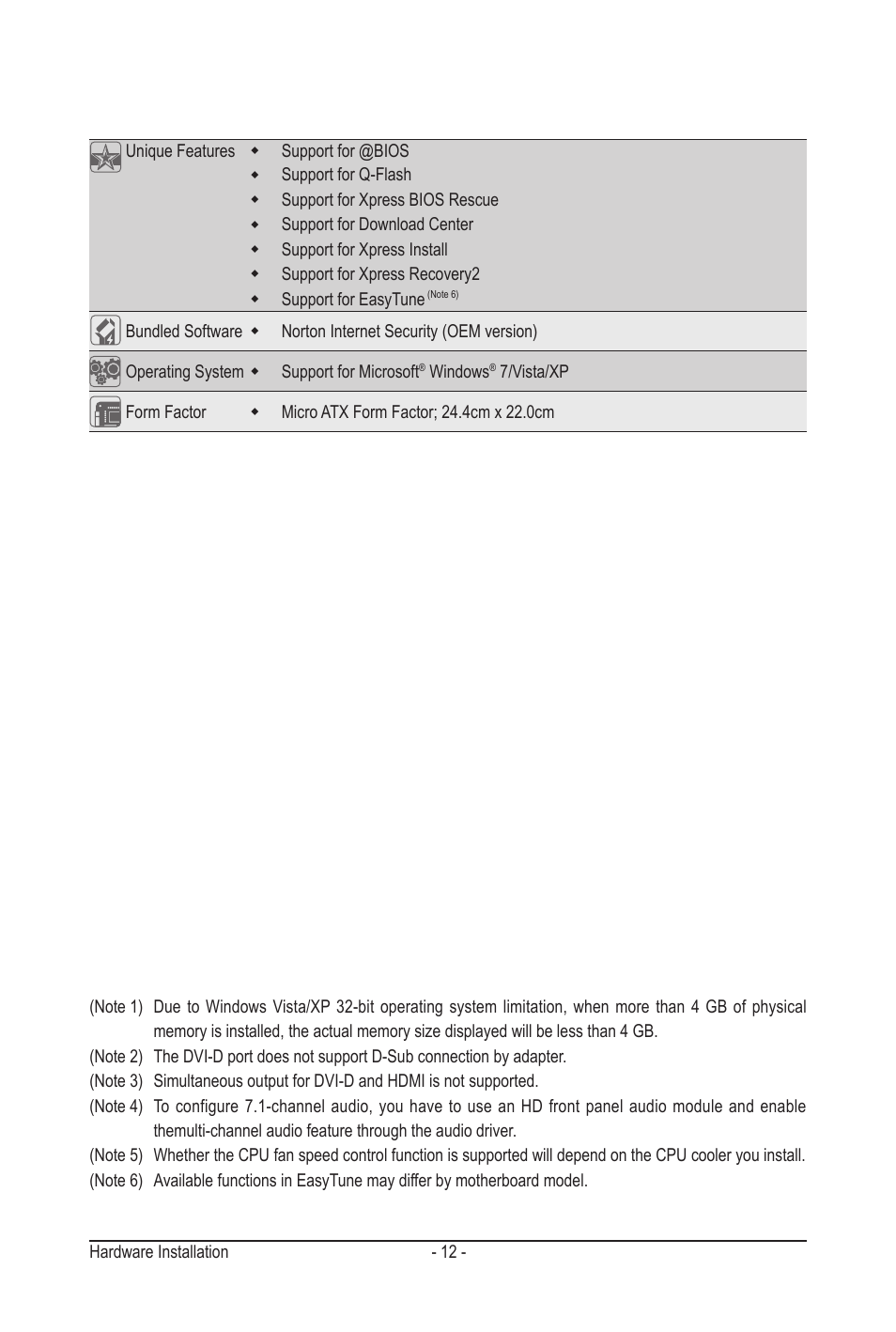 GIGABYTE GA-MA78LMT-S2H User Manual | Page 12 / 100