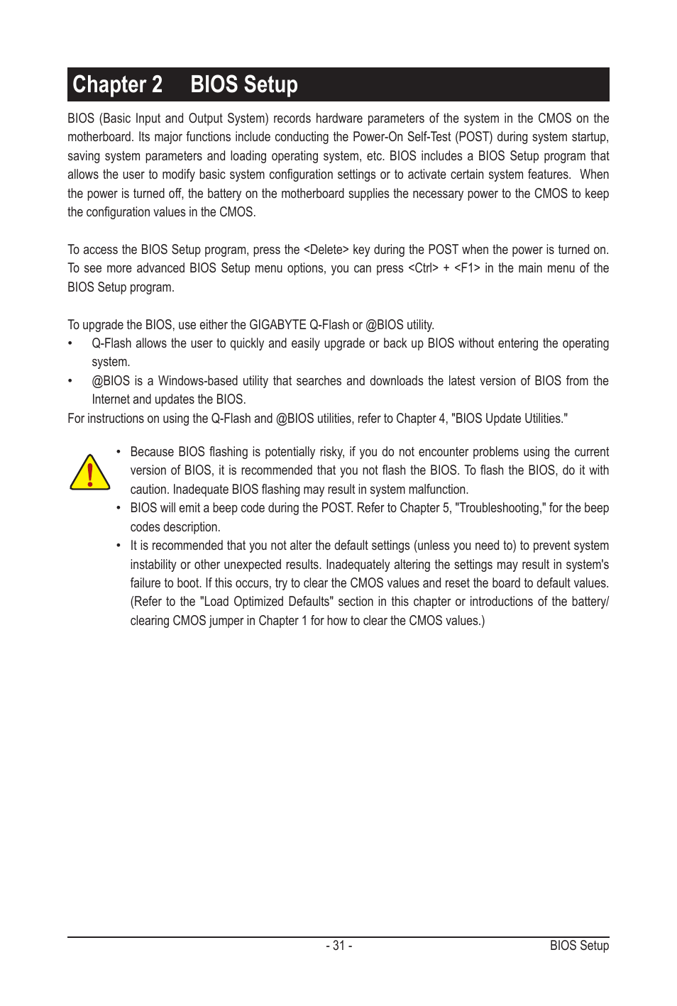 Chapter 2 bios setup | GIGABYTE GA-MA78LMT-S2H User Manual | Page 31 / 100