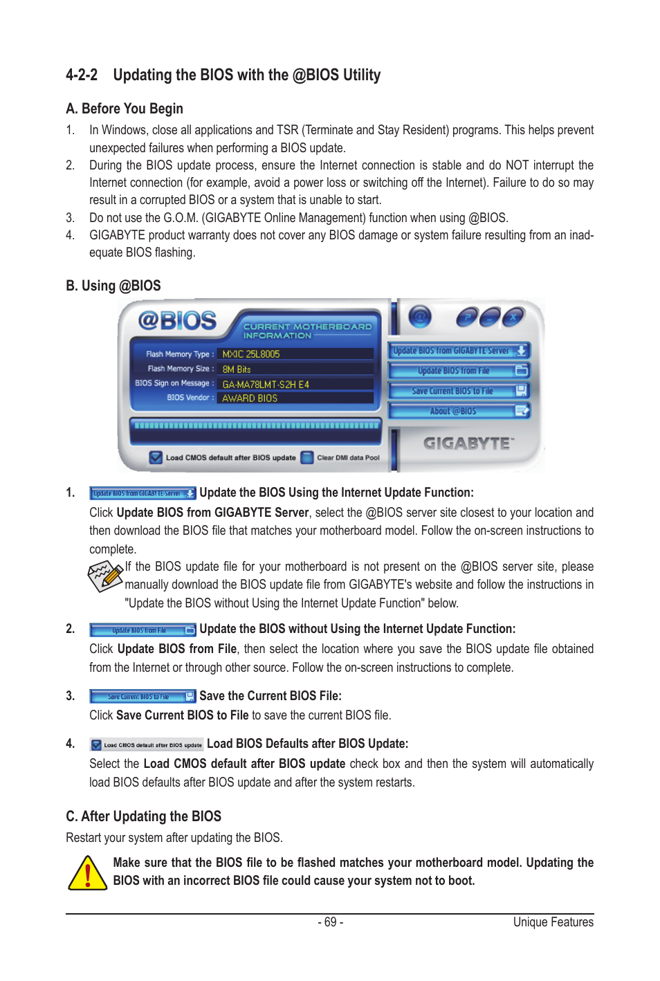 2-2 updating the bios with the @bios utility | GIGABYTE GA-MA78LMT-S2H User Manual | Page 69 / 100