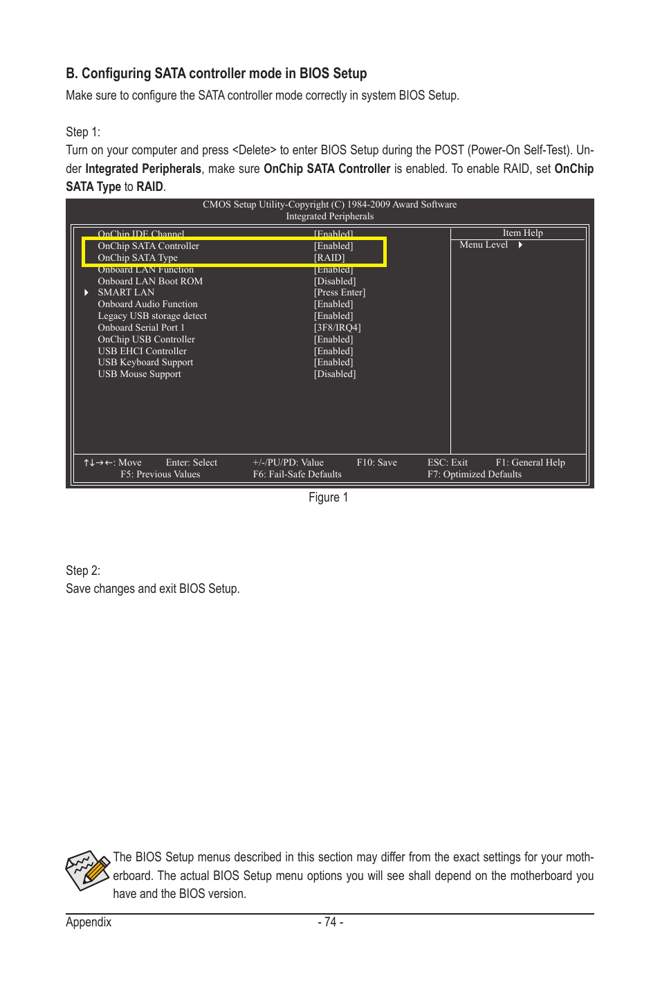 B. configuring sata controller mode in bios setup, Appendix - 74 | GIGABYTE GA-MA78LMT-S2H User Manual | Page 74 / 100