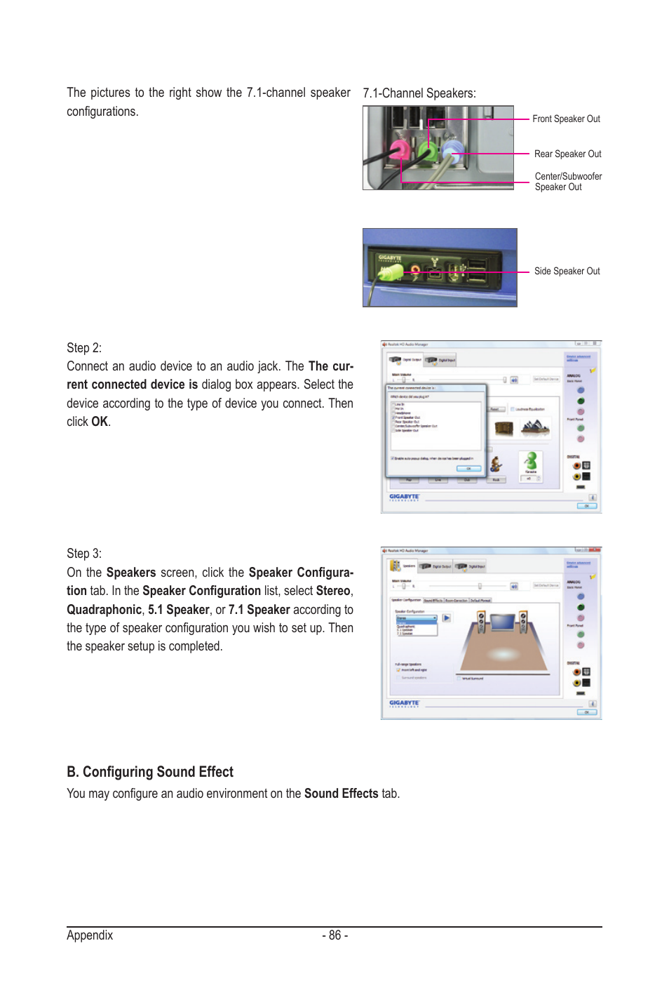 B. configuring sound effect | GIGABYTE GA-MA78LMT-S2H User Manual | Page 86 / 100