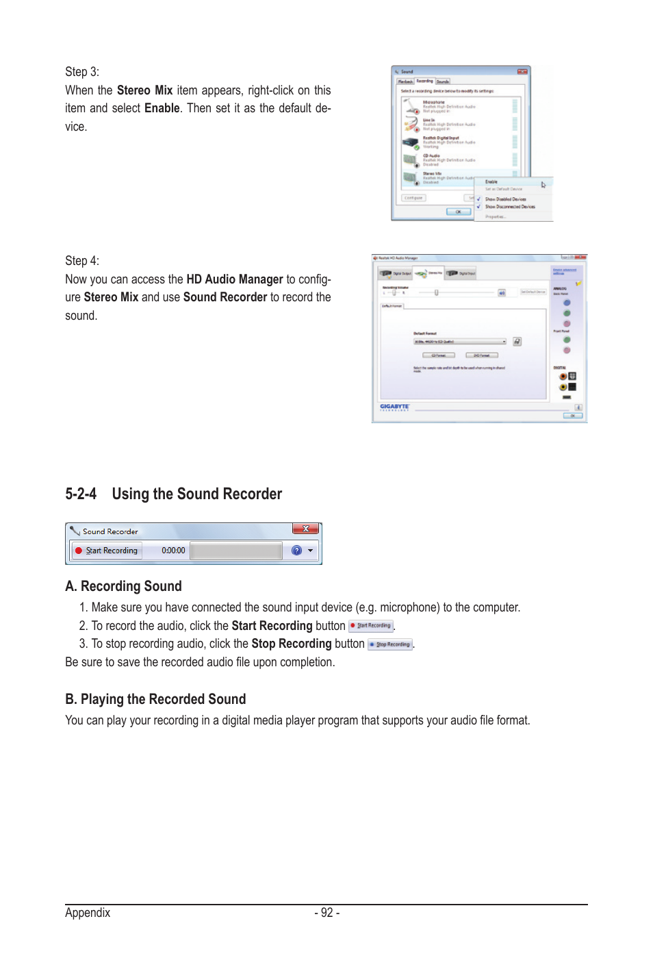 2-4 using the sound recorder | GIGABYTE GA-MA78LMT-S2H User Manual | Page 92 / 100