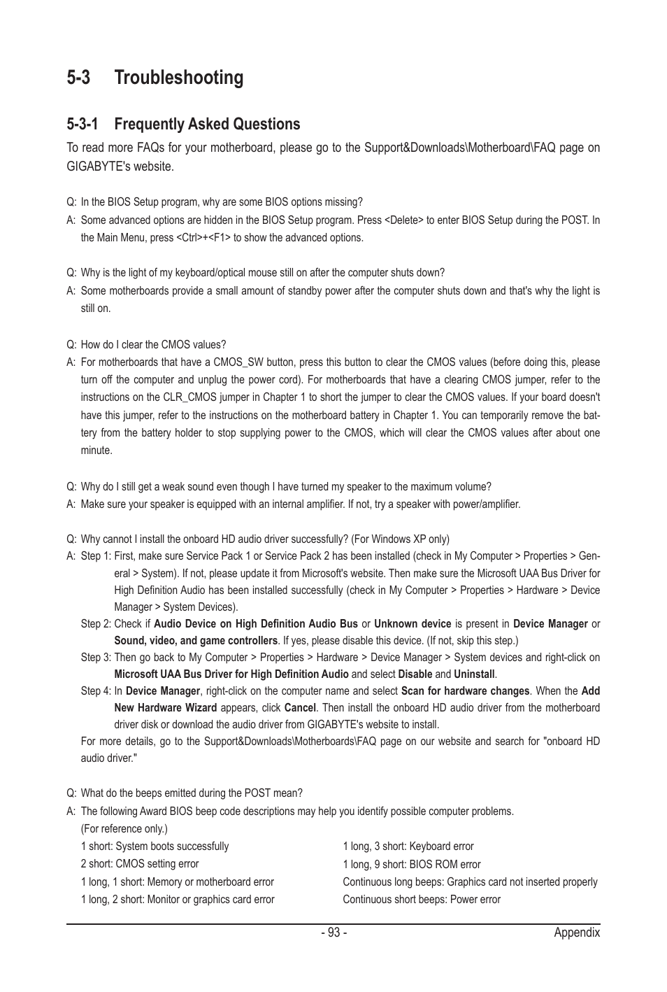 3 troubleshooting, 3-1 frequently asked questions | GIGABYTE GA-MA78LMT-S2H User Manual | Page 93 / 100