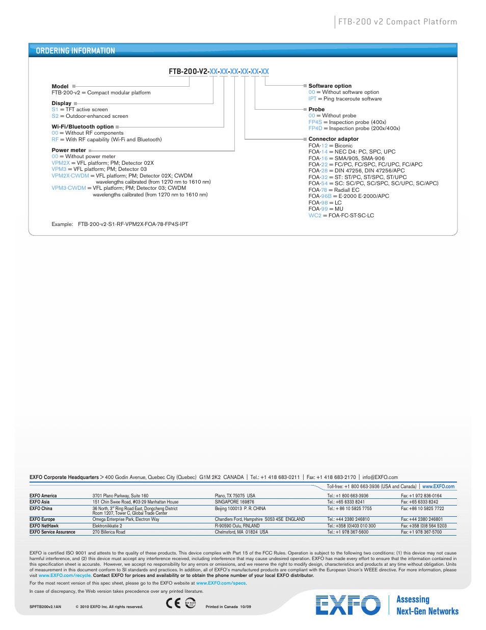 Ftb-200 v2 compact platform, Ordering information, Ftb-200-v2- xx - xx - xx - xx - xx - xx | Atec EXFO-FTB-200-V2 User Manual | Page 8 / 8