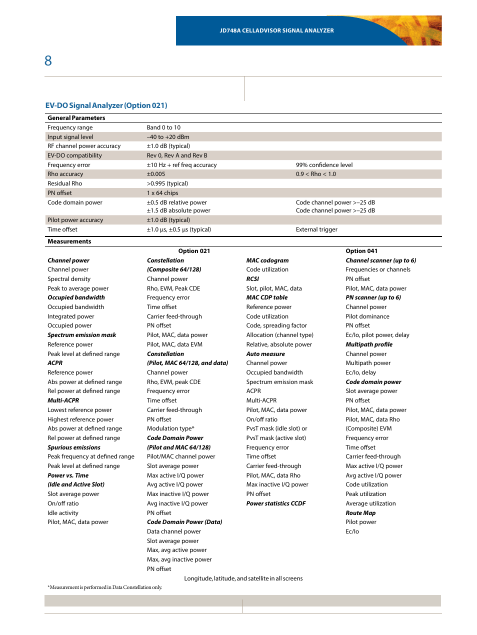 Ev-do signal analyzer (option 021) | Atec JDSU-JD748A User Manual | Page 8 / 16