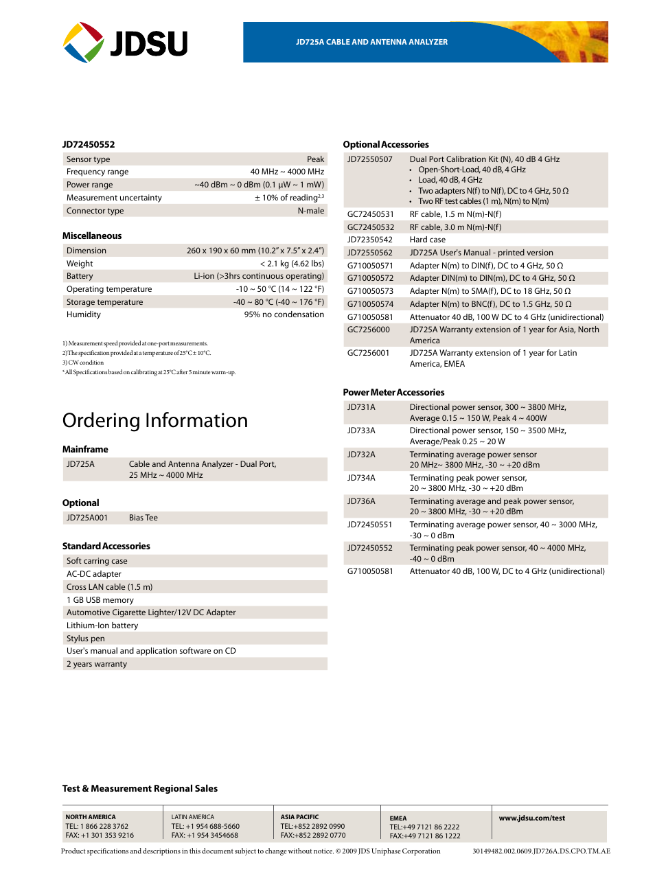 Ordering information | Atec JDSU-JD725A User Manual | Page 8 / 8