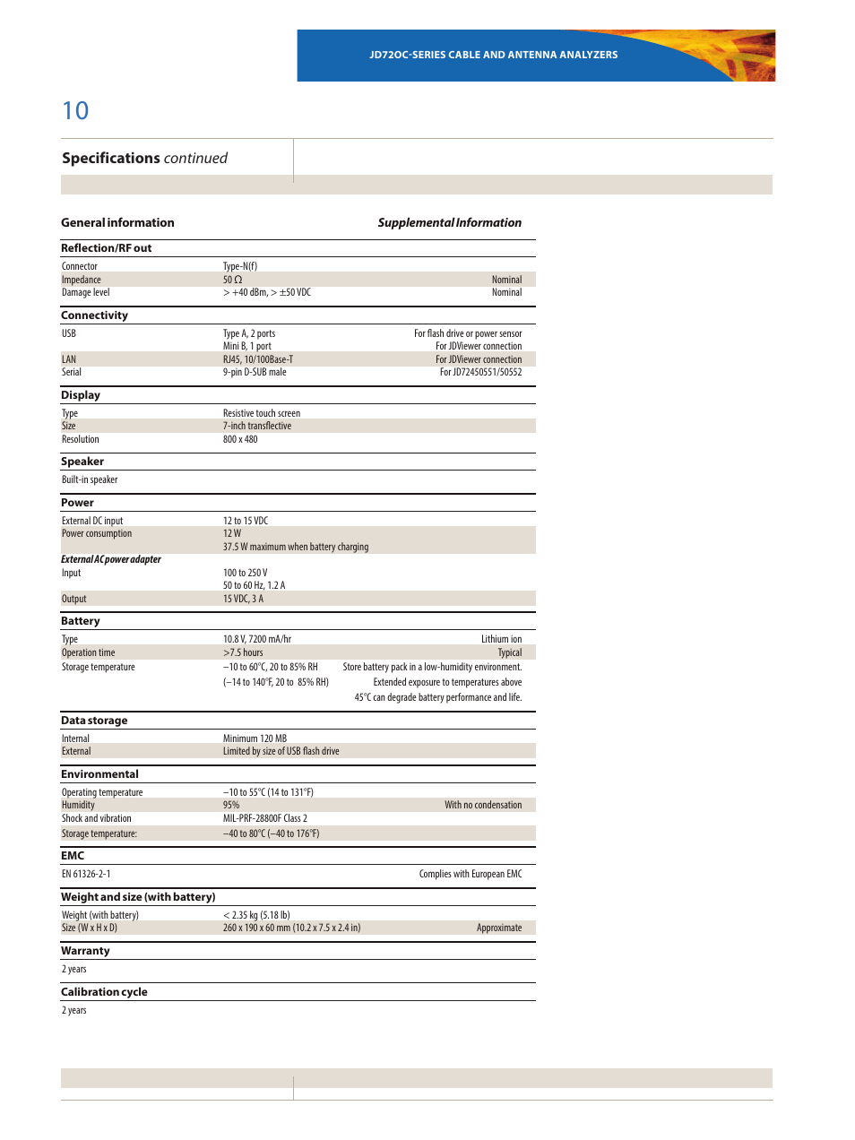 Specifications continued | Atec JDSU-JD720C Series User Manual | Page 10 / 12