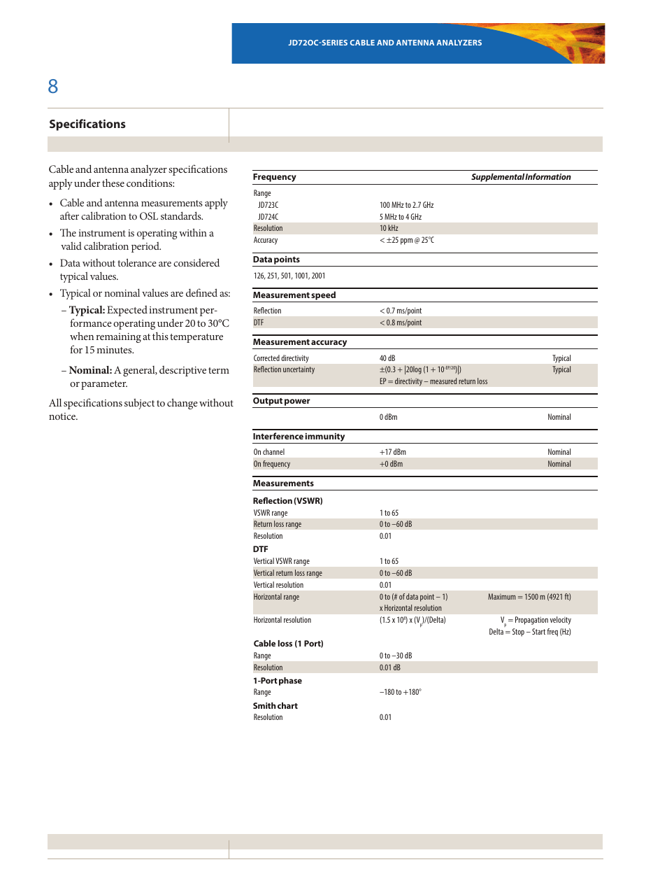 Specifications | Atec JDSU-JD720C Series User Manual | Page 8 / 12
