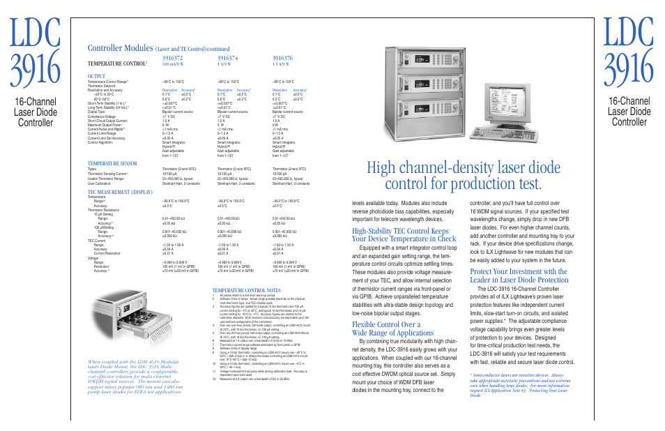 Ldc 3916, Channel laser diode controller, Controller modules | Flexible control over a wide range of applications | Atec ILX-Lightwave-LDC-3916 User Manual | Page 3 / 11