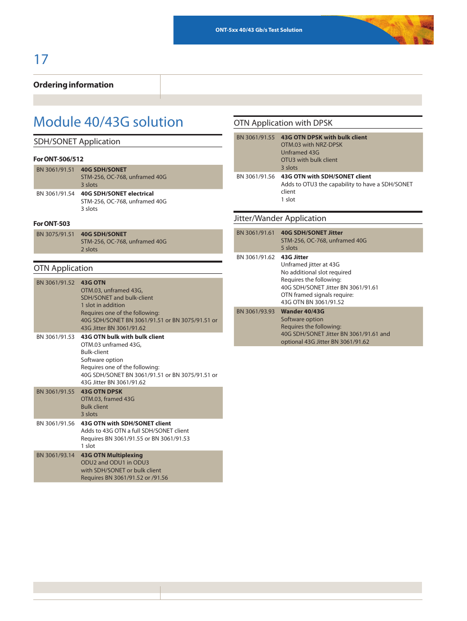 Module 40/43g solution | Atec JDSU-ONT Series User Manual | Page 17 / 20