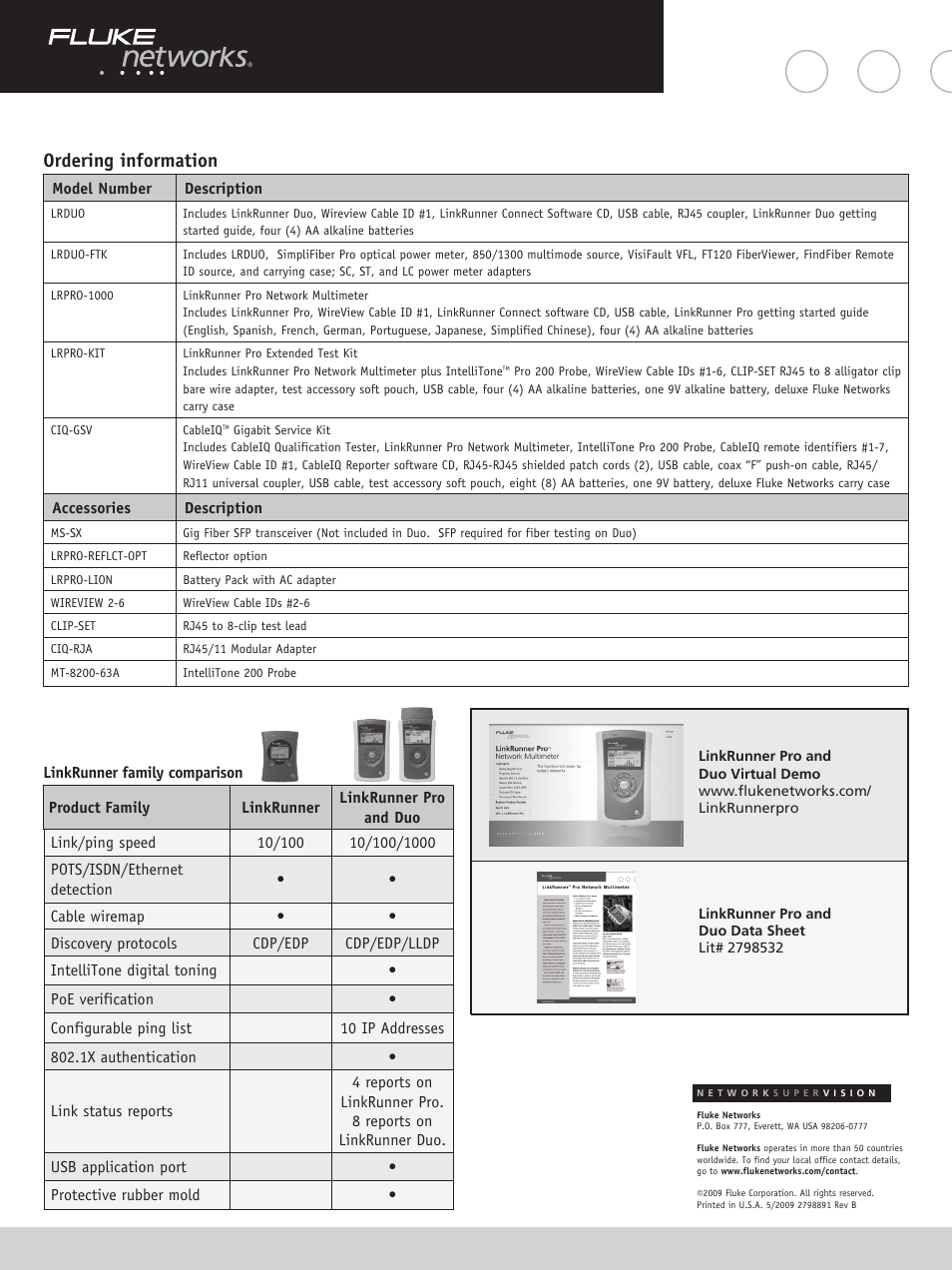 Ordering information | Atec Fluke-Linkrunner-Pro-Duo User Manual | Page 2 / 2