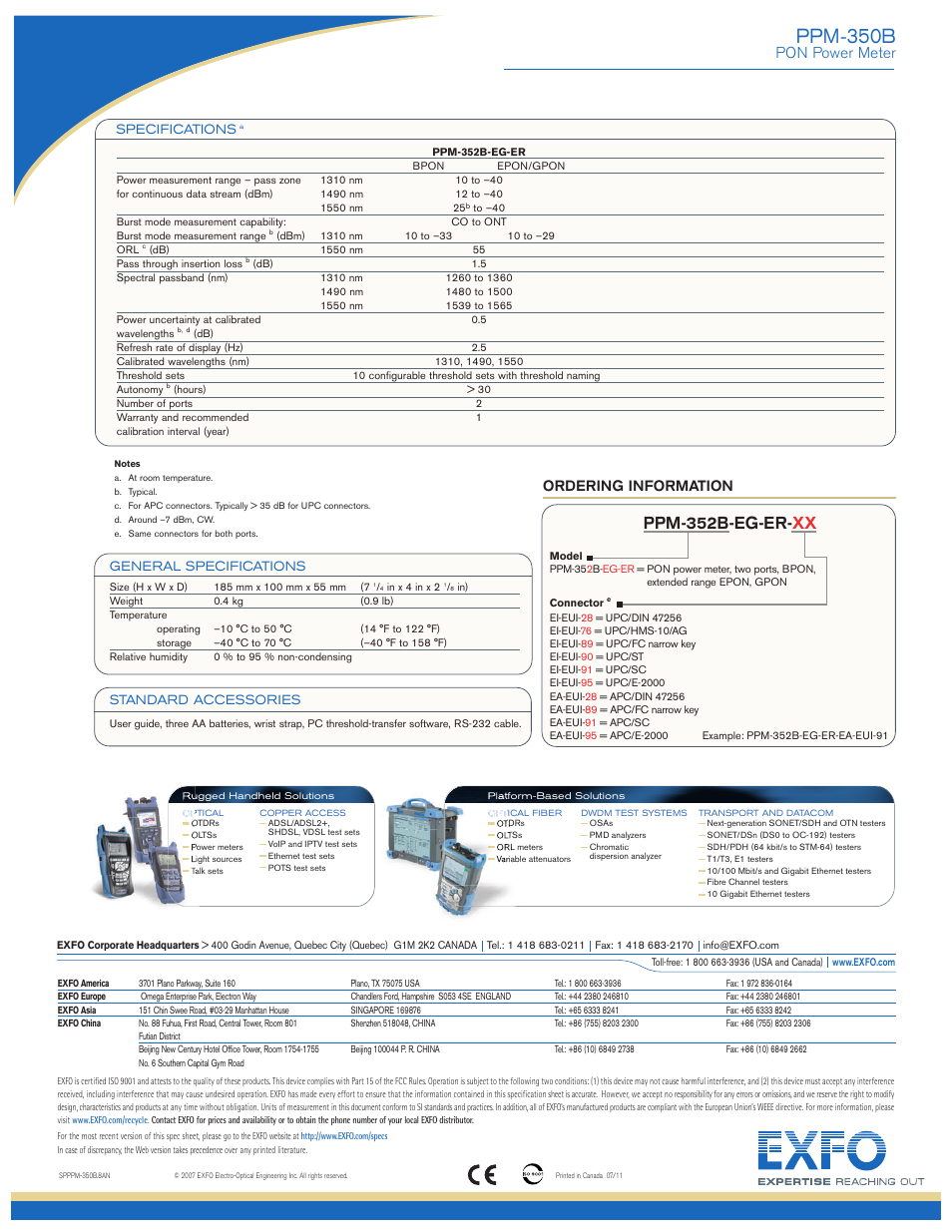 Ppm-350b, Ppm-352b-eg-er- xx, Pon power meter | Ordering information | Atec Exfo-PPM-350B-EG User Manual | Page 4 / 4