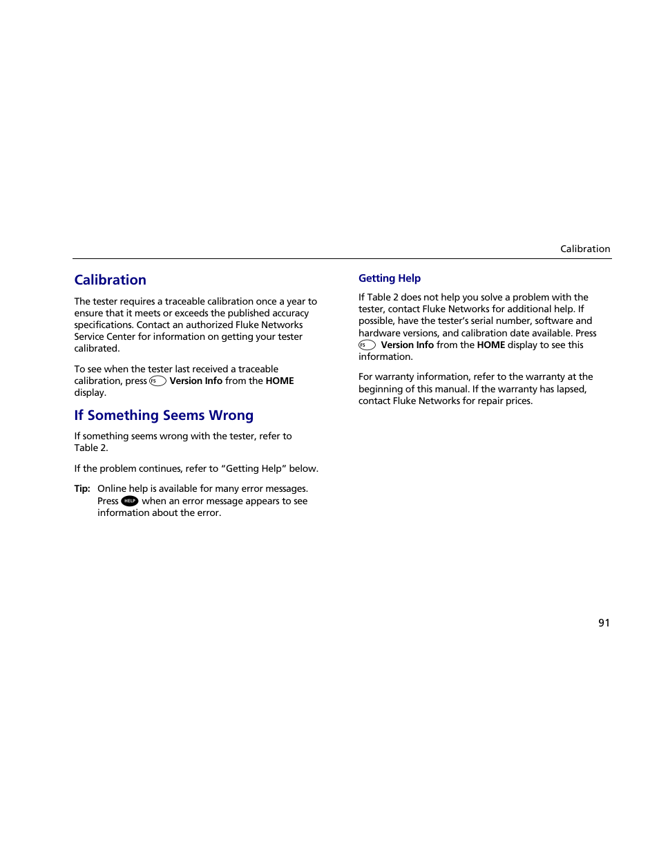 Calibration, If something seems wrong, Getting help | Atec Fluke-OF-500 User Manual | Page 101 / 133