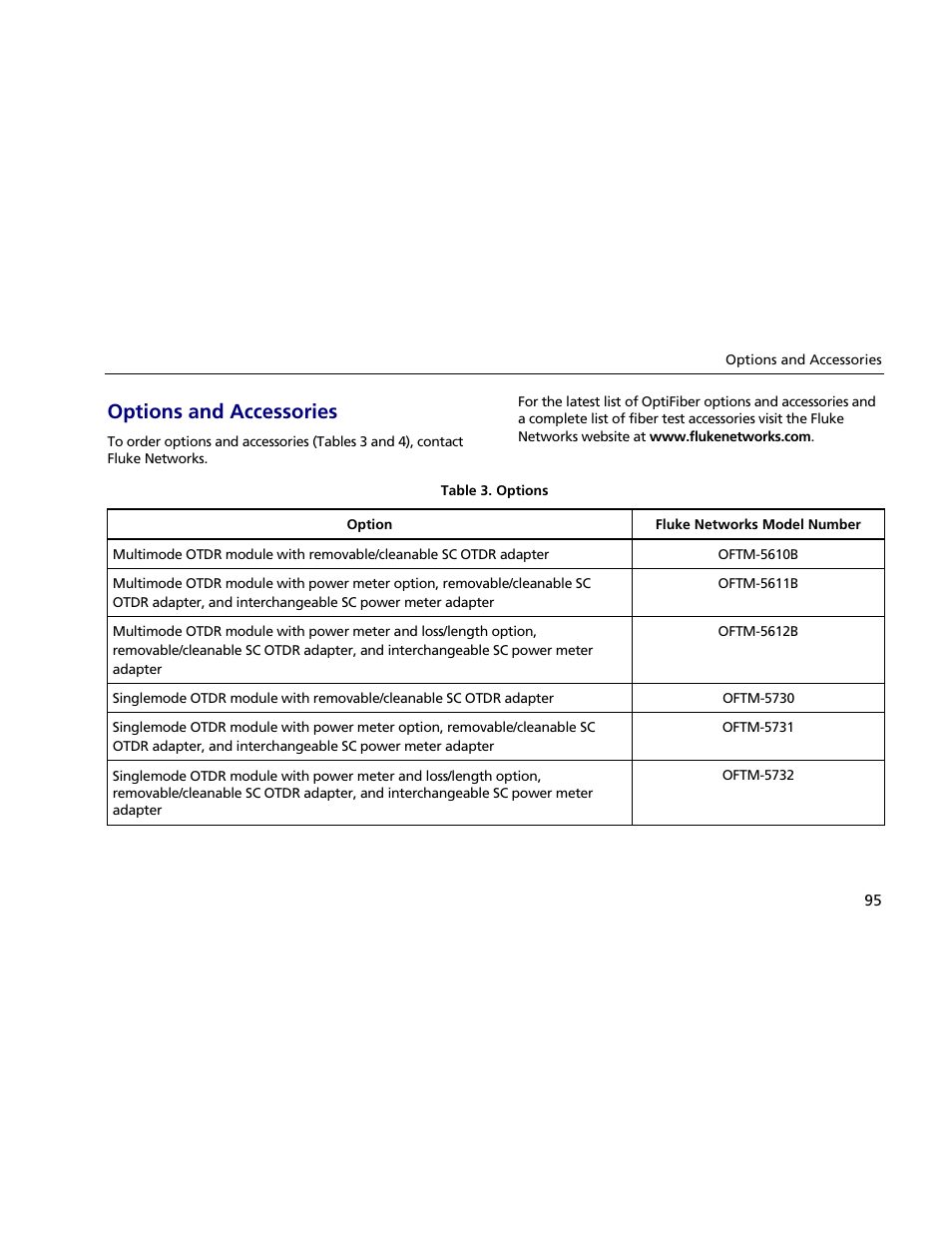 Options and accessories | Atec Fluke-OF-500 User Manual | Page 105 / 133