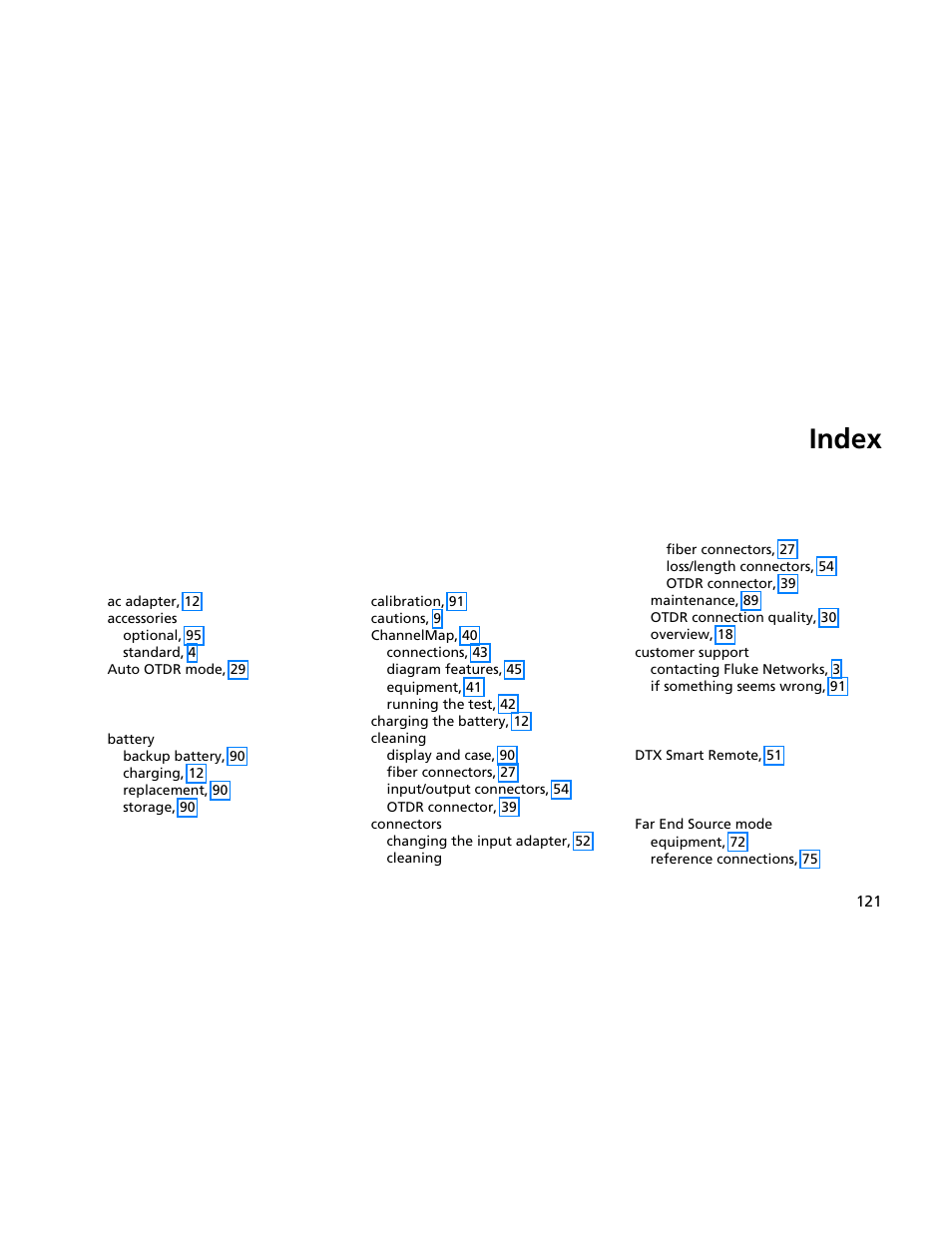 Index | Atec Fluke-OF-500 User Manual | Page 131 / 133