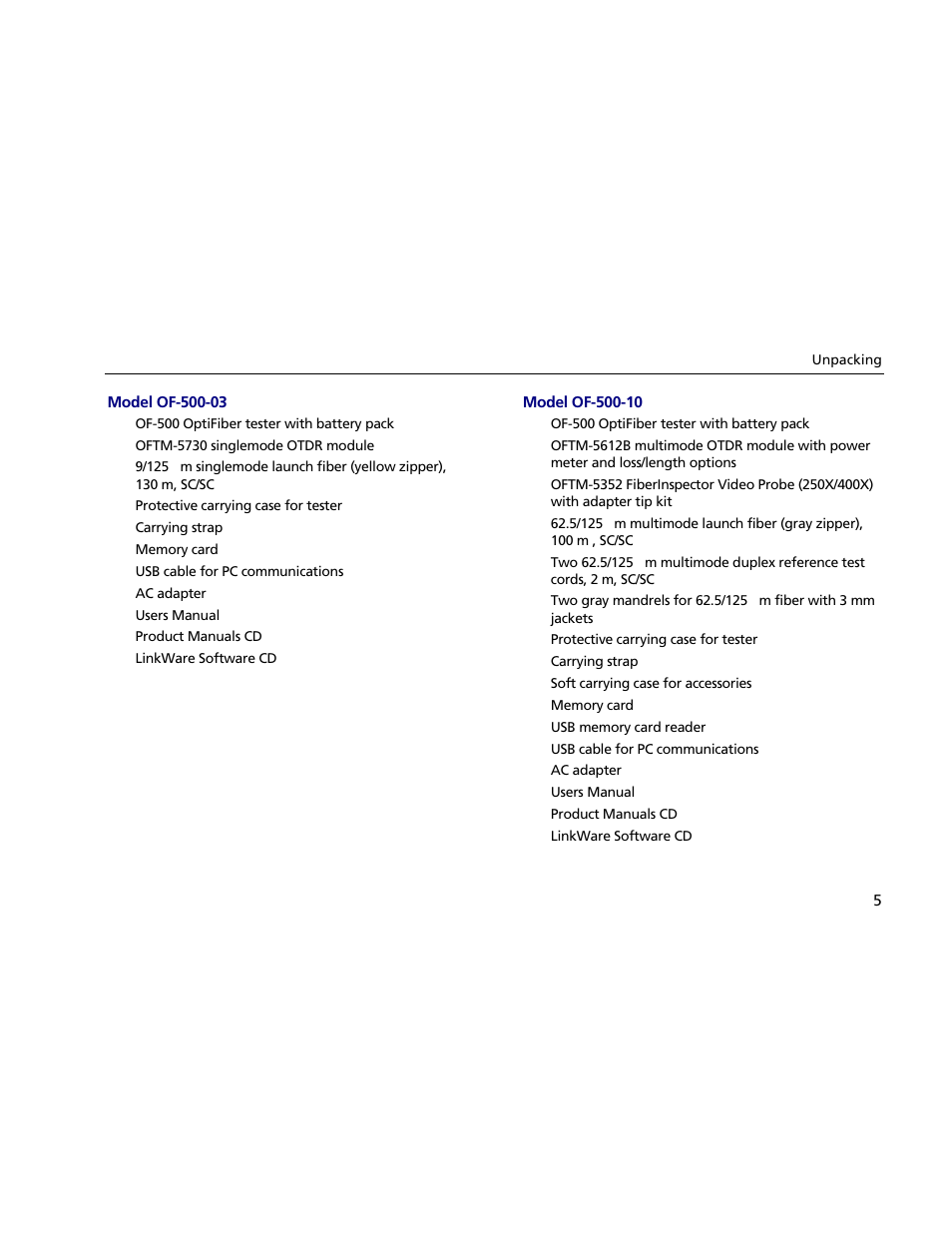 Model of-500-03, Model of-500-10 | Atec Fluke-OF-500 User Manual | Page 15 / 133