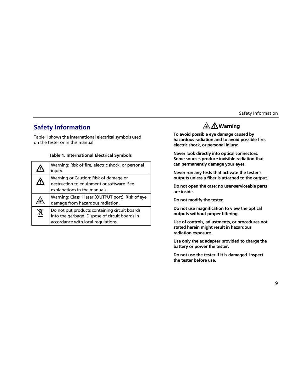 Safety information | Atec Fluke-OF-500 User Manual | Page 19 / 133