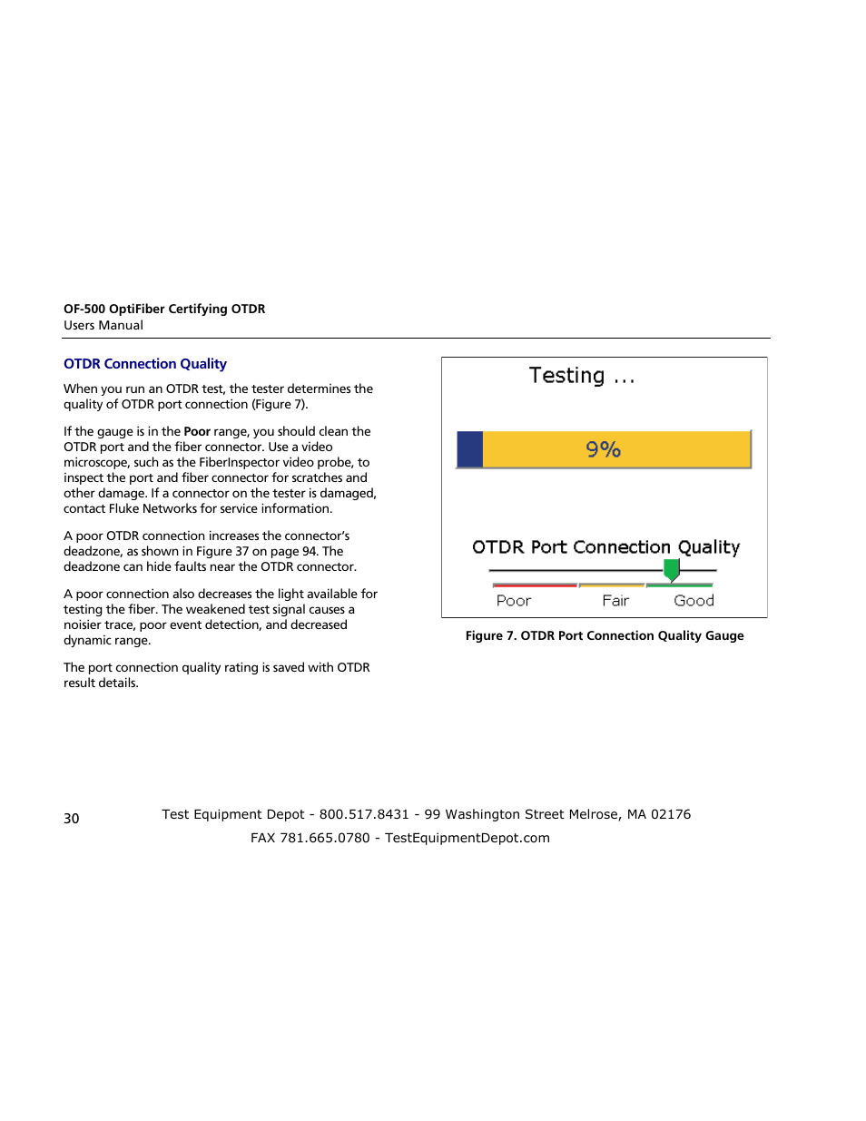 Otdr connection quality | Atec Fluke-OF-500 User Manual | Page 40 / 133