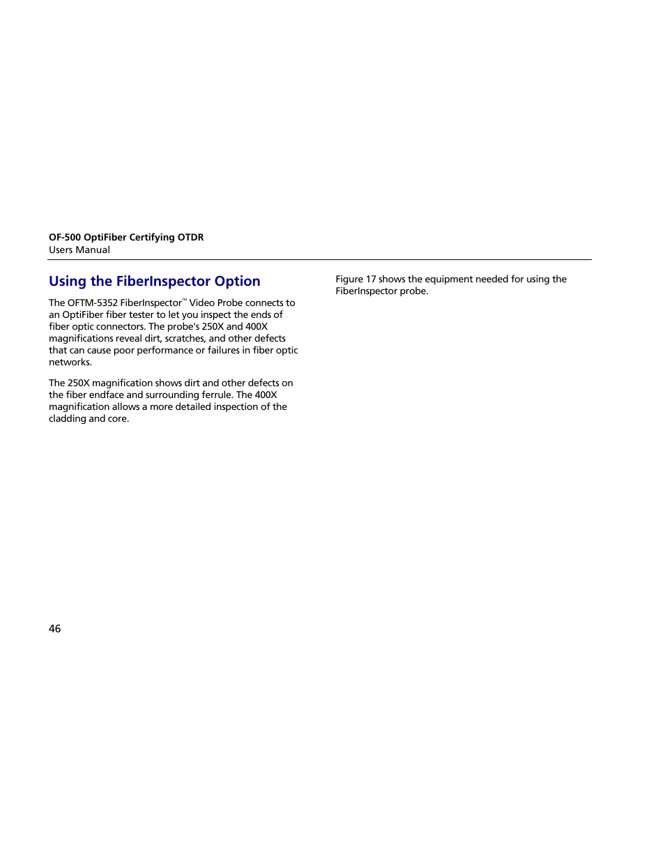 Using the fiberinspector option | Atec Fluke-OF-500 User Manual | Page 56 / 133