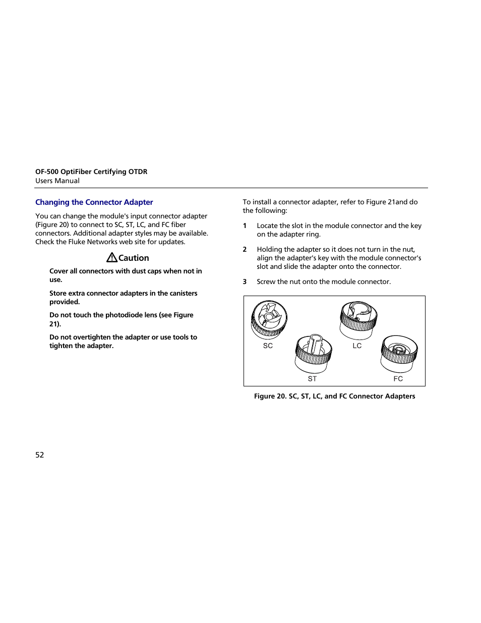 Changing the connector adapter | Atec Fluke-OF-500 User Manual | Page 62 / 133