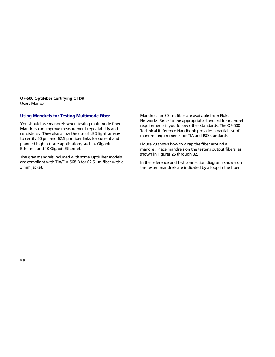 Using mandrels for testing multimode fiber | Atec Fluke-OF-500 User Manual | Page 68 / 133