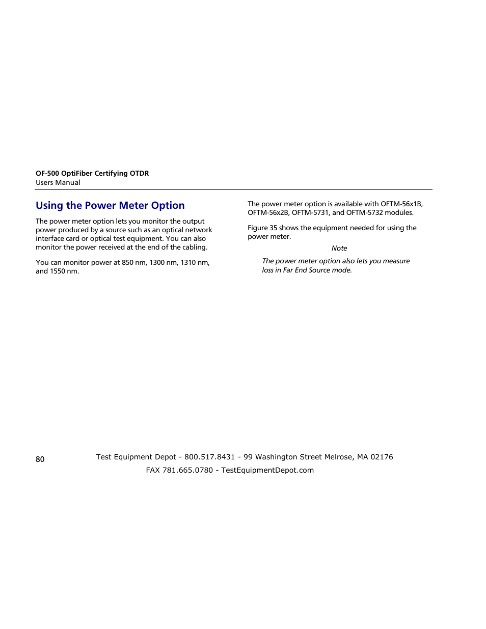 Using the power meter option | Atec Fluke-OF-500 User Manual | Page 90 / 133