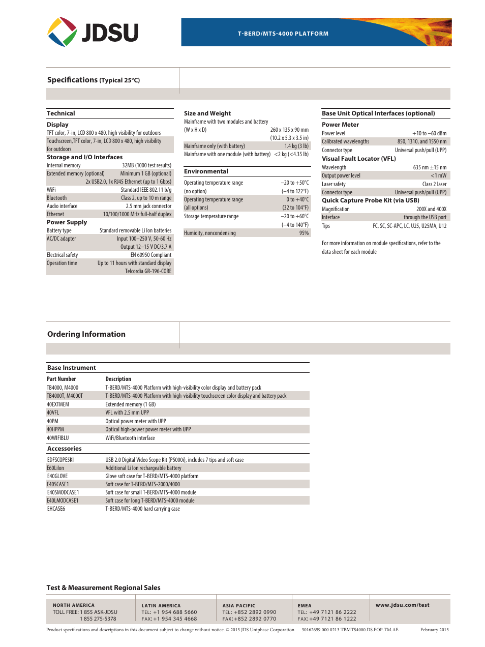 Specifications, Ordering information | Atec JDSU-4000 User Manual | Page 4 / 4