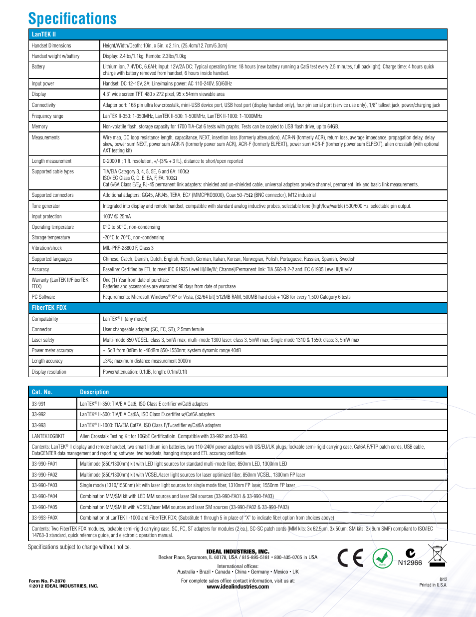 Specifications | Atec Ideal-LANTEKII User Manual | Page 4 / 4