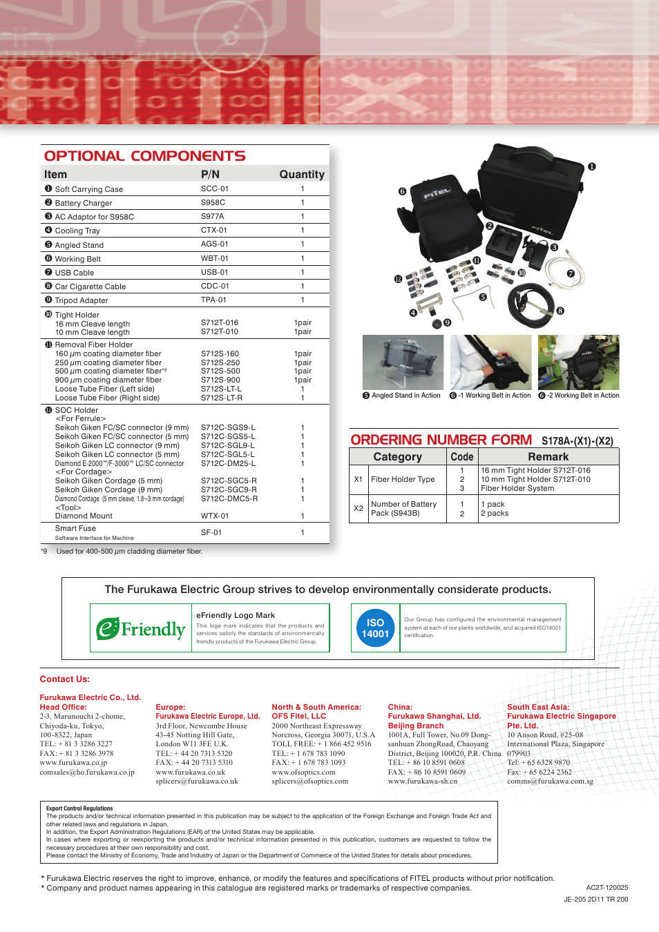 Ordering number form, Optional components, Item p/n quantity | Atec Fitel-S178A User Manual | Page 4 / 4