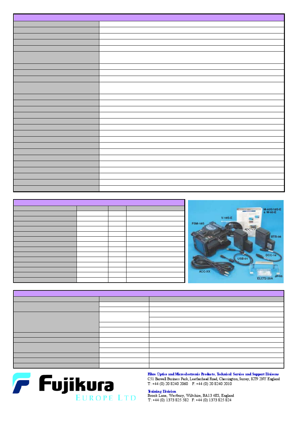 Specifications, Standard package, Optional items | Atec Fujikura-FSM-18S User Manual | Page 2 / 2