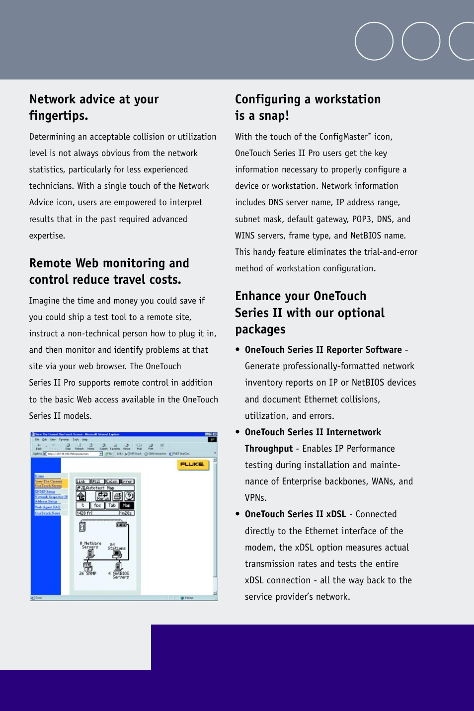 Network advice at your fingertips, Configuring a workstation is a snap | Atec Fluke-1TS2Pro User Manual | Page 4 / 6