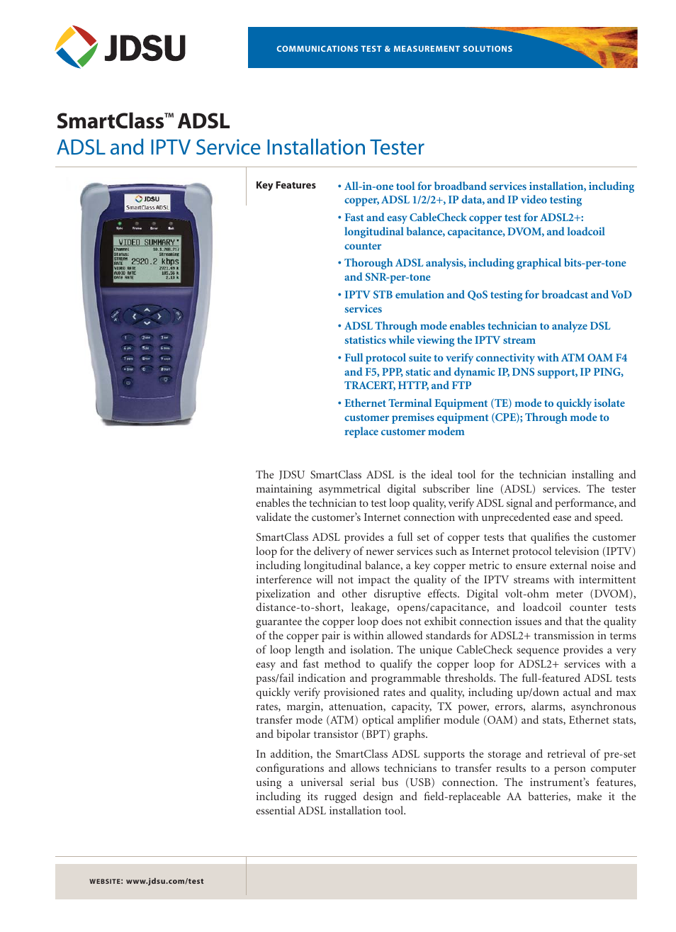 Atec JDSU-SC-ADSL User Manual | 8 pages