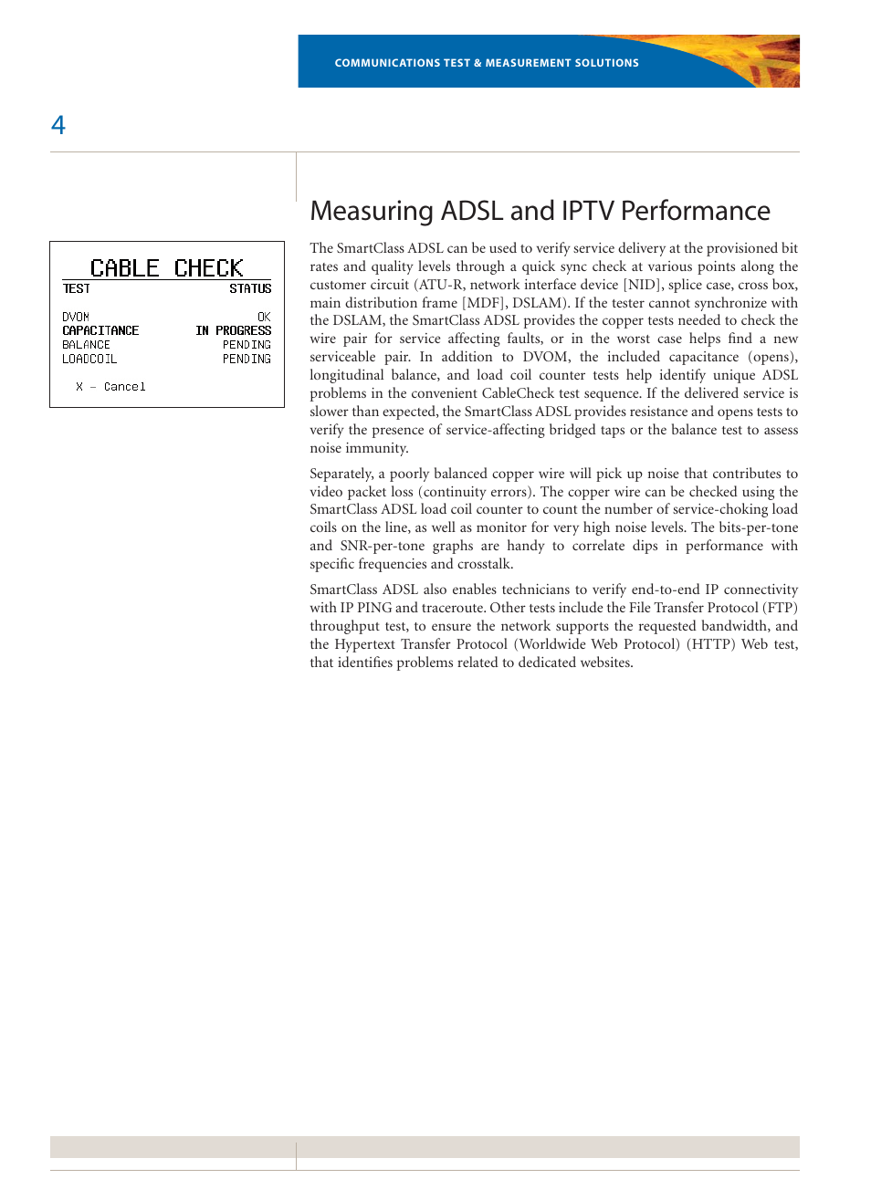 Measuring adsl and iptv performance | Atec JDSU-SC-ADSL User Manual | Page 4 / 8