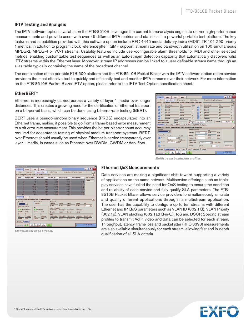 Ethernet qos measurements, Iptv testing and analysis, Etherbert | Atec EXFO-FTB-8510B User Manual | Page 4 / 10