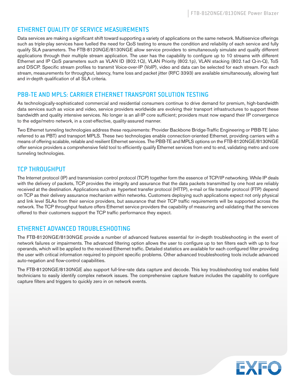 Ethernet quality of service measurements, Tcp throughput, Ethernet advanced troubleshooting | Atec EXFO-FTB-8120-8130NGE User Manual | Page 7 / 23