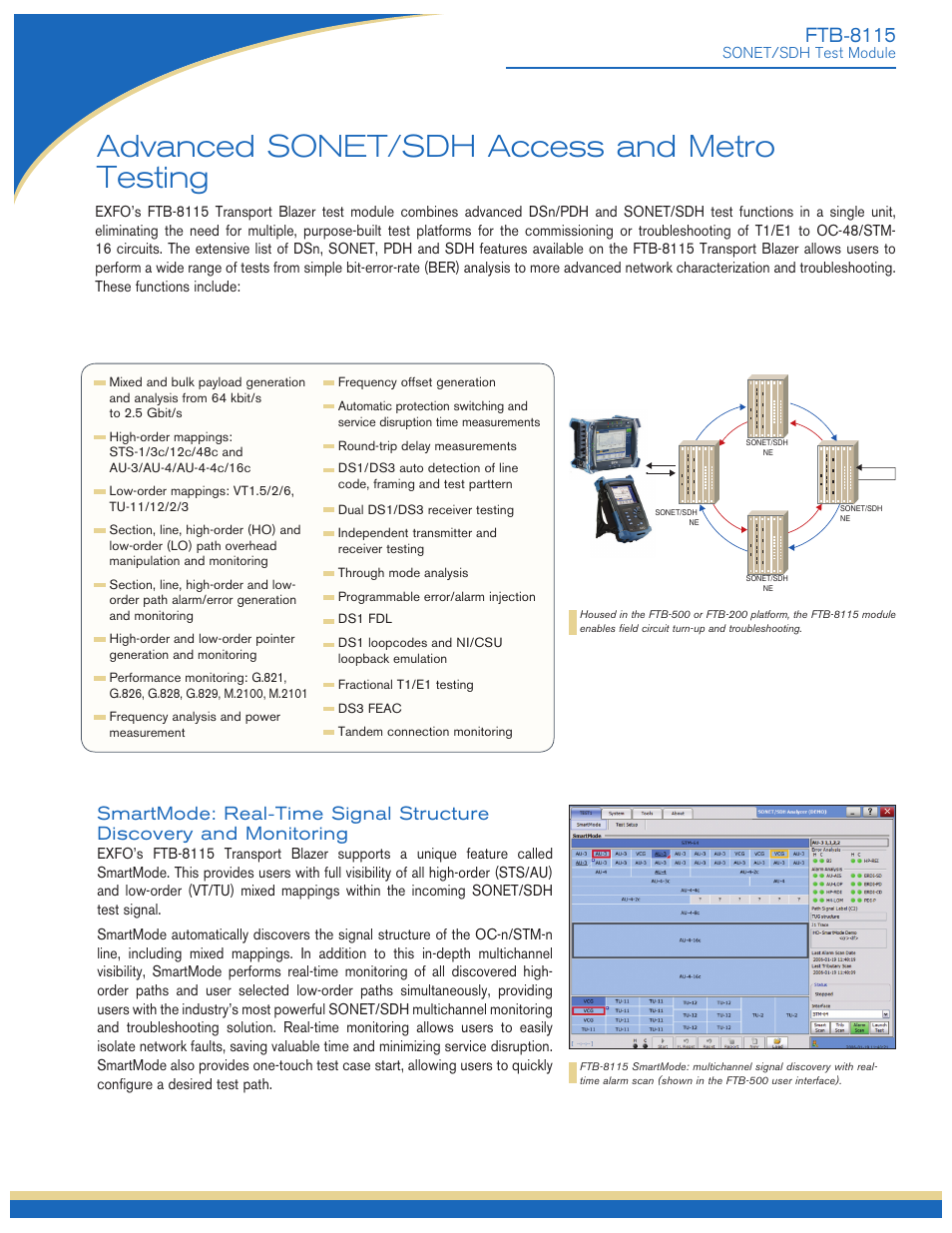 Advanced sonet/sdh access and metro testing, Ftb-8115 | Atec EXFO-FTB-8115 User Manual | Page 2 / 9