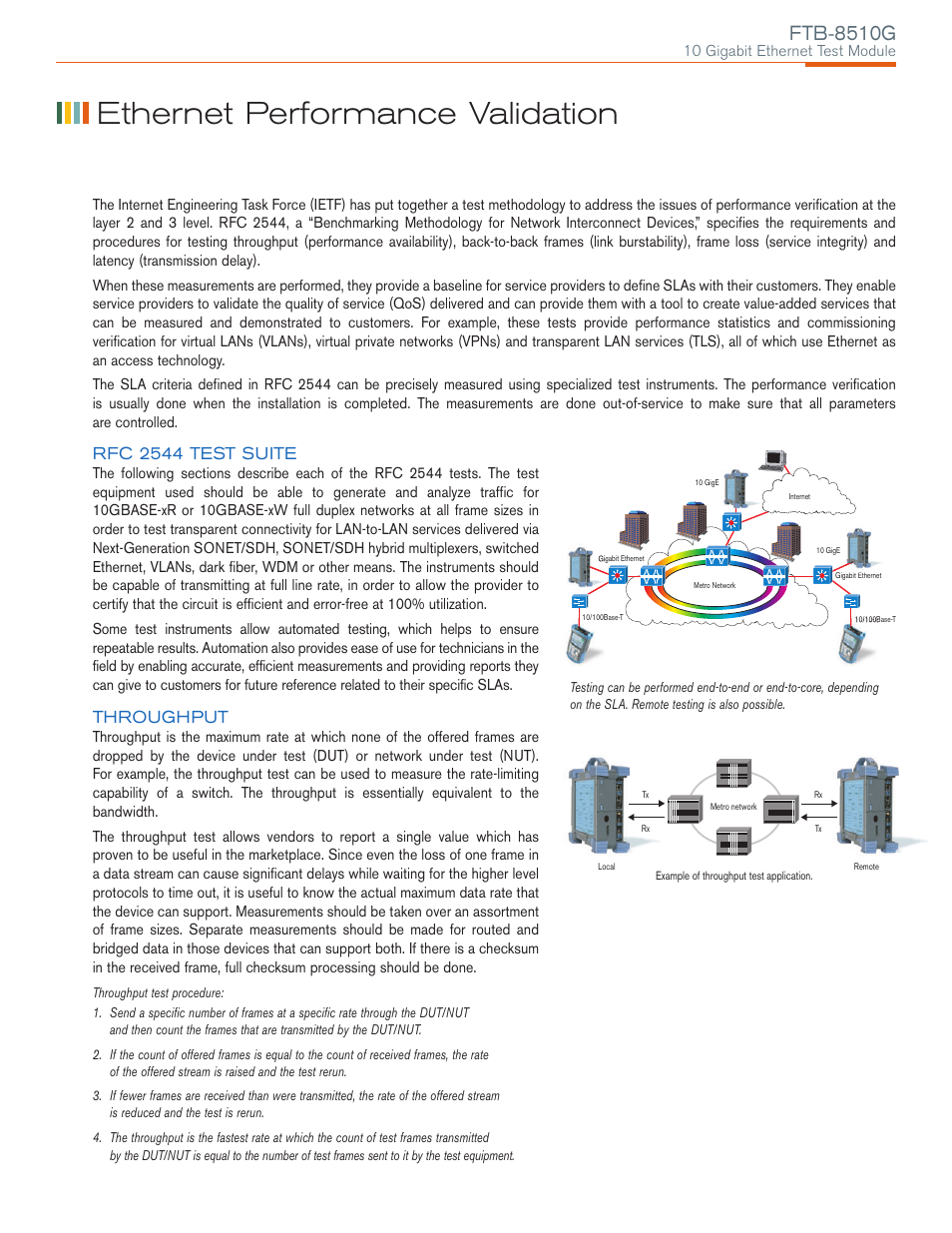 Ethernet performance validation, Ftb-8510g, Rfc 2544 test suite | Throughput | Atec EXFO-FTB-8510G User Manual | Page 3 / 8