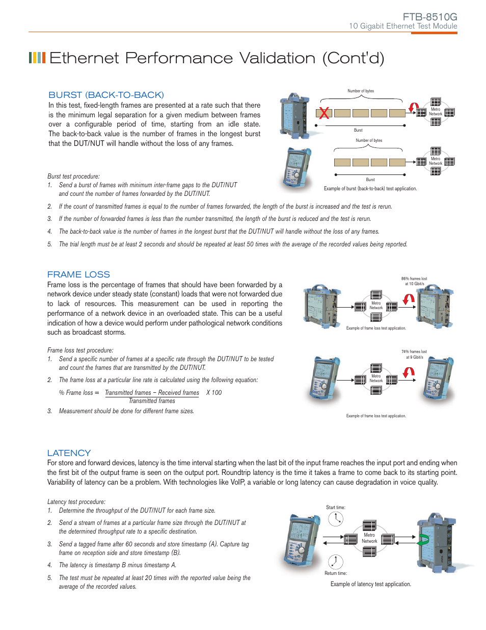 Ethernet performance validation (cont'd), Ftb-8510g, Burst (back-to-back) | Latency, Frame loss | Atec EXFO-FTB-8510G User Manual | Page 4 / 8