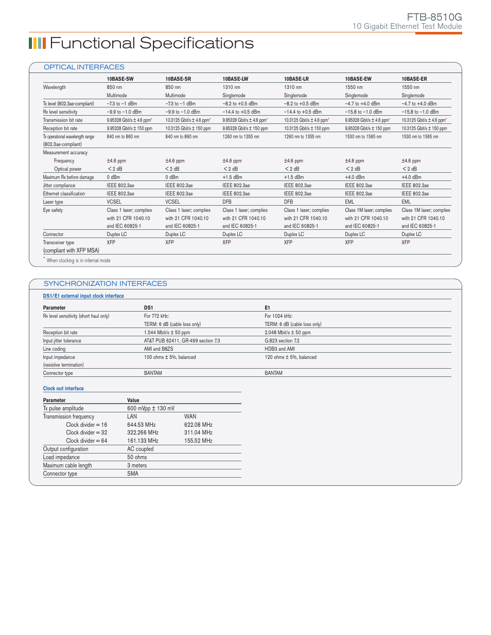 Functional specifications, Ftb-8510g, 10 gigabit ethernet test module | Atec EXFO-FTB-8510G User Manual | Page 6 / 8