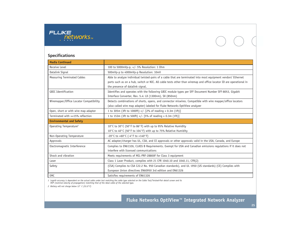 Specifications | Atec Fluke-OptiView User Manual | Page 25 / 28