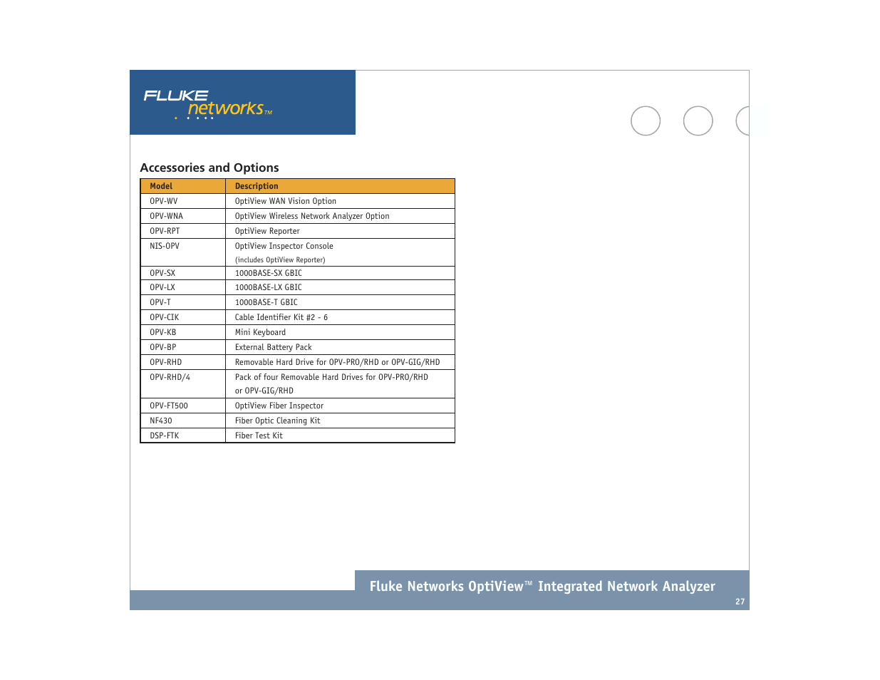 Accessories and options | Atec Fluke-OptiView User Manual | Page 27 / 28