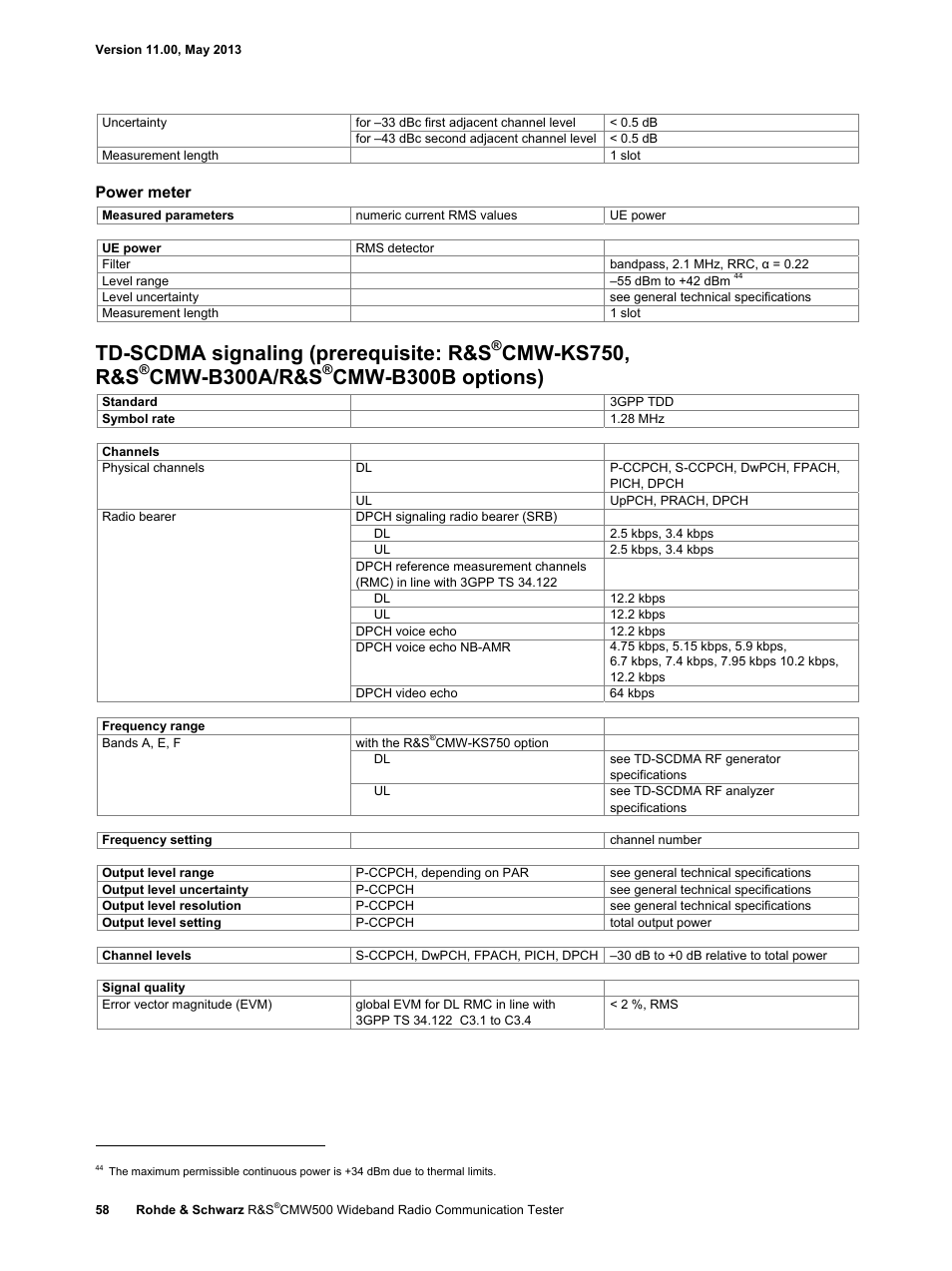 Td-scdma signaling (prerequisite: r&s, Cmw-ks750, r&s, Cmw-b300a/r&s | Cmw-b300b options), Power meter | Atec Rohde-Schwarz-CMW500 User Manual | Page 58 / 72