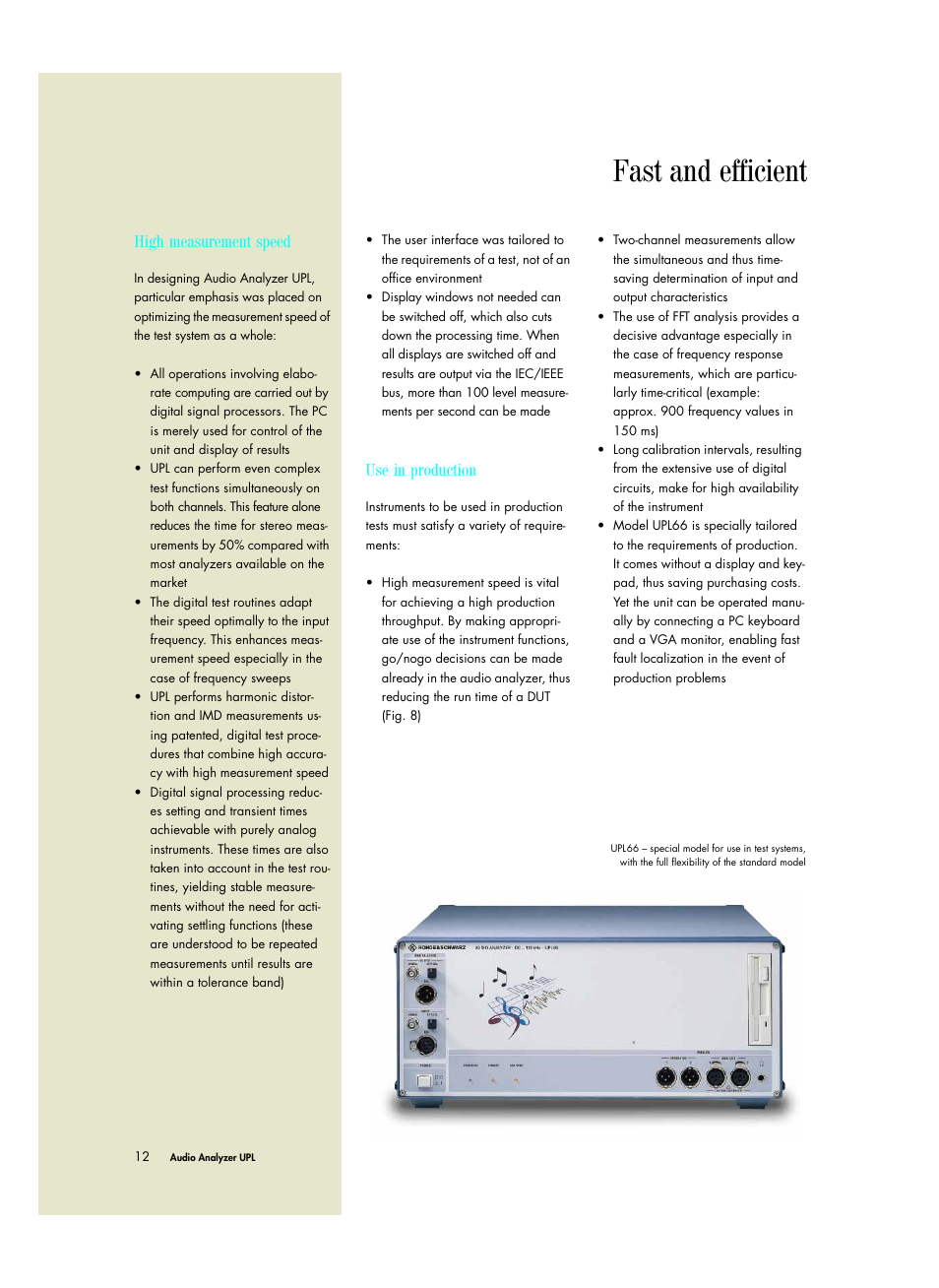 Fast and efficient, High measurement speed, Use in production | Atec Rohde-Schwarz-UPL User Manual | Page 12 / 24